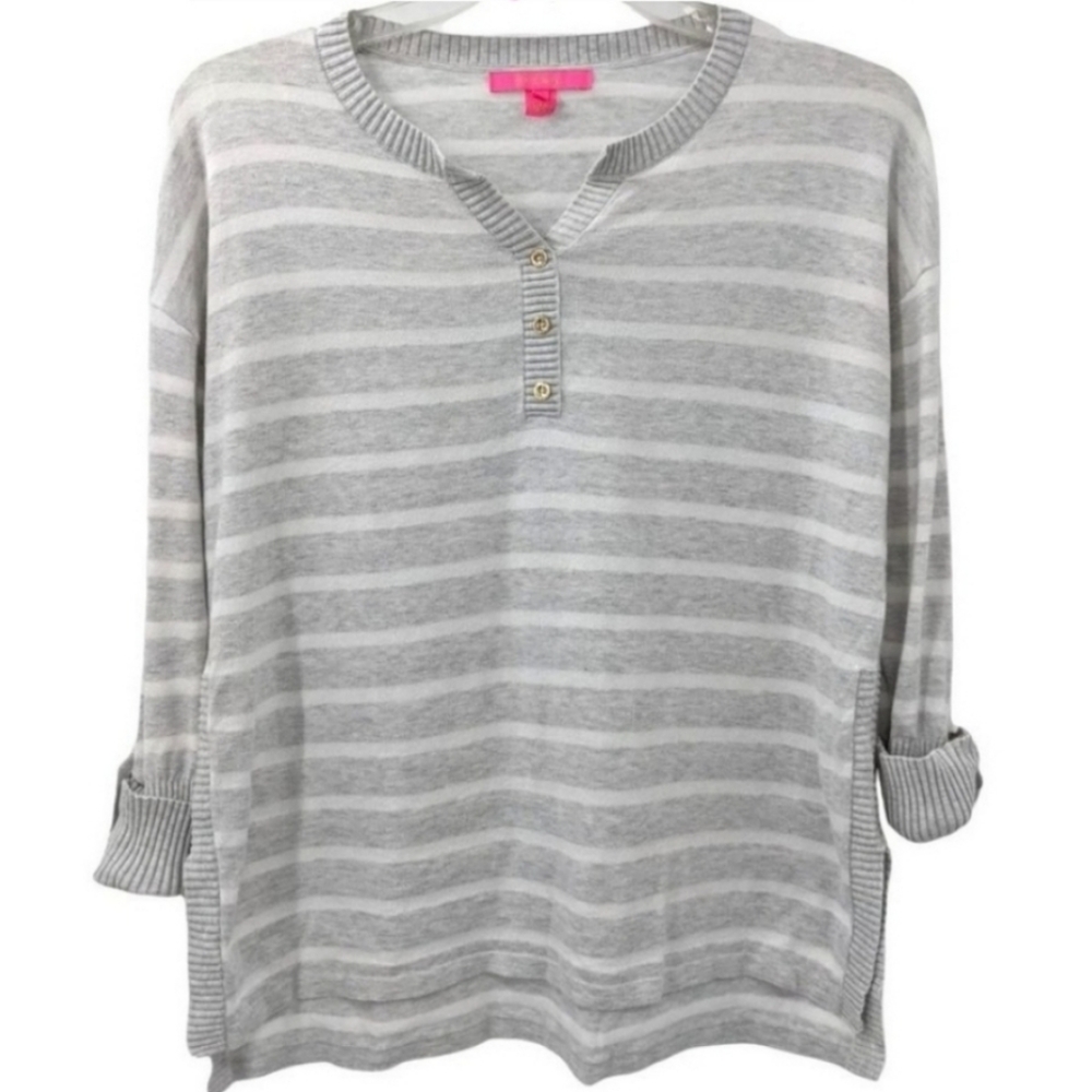 Lilly Pulitzer Lightweight Gray and White Striped Faraway Sweater XS